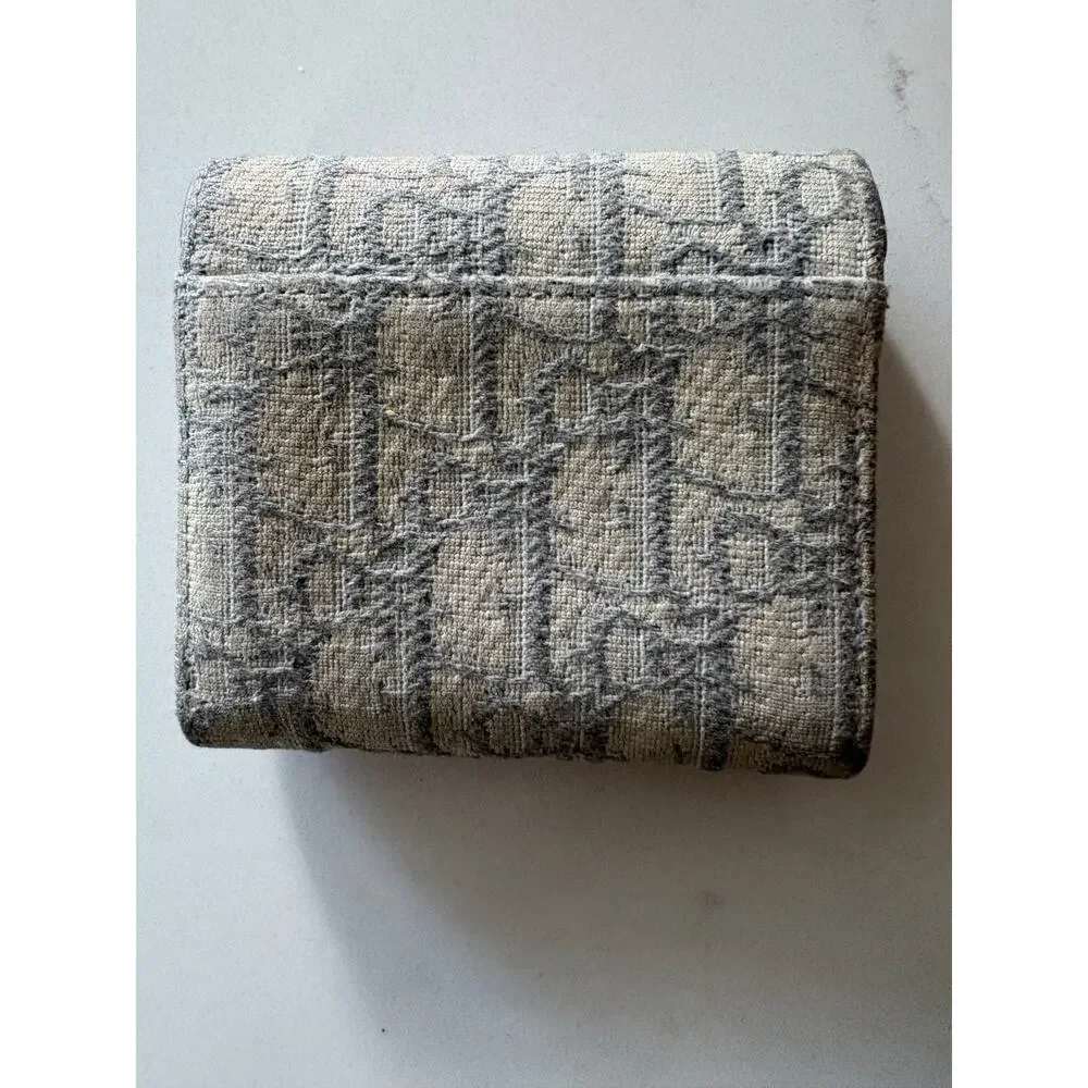 Christian Dior Saddle Lotus Trifold Wallet Blue Oblique Jacquard Gold D Charm